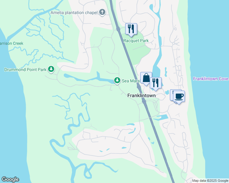 map of restaurants, bars, coffee shops, grocery stores, and more near 3006 Sea Marsh Road in Fernandina Beach