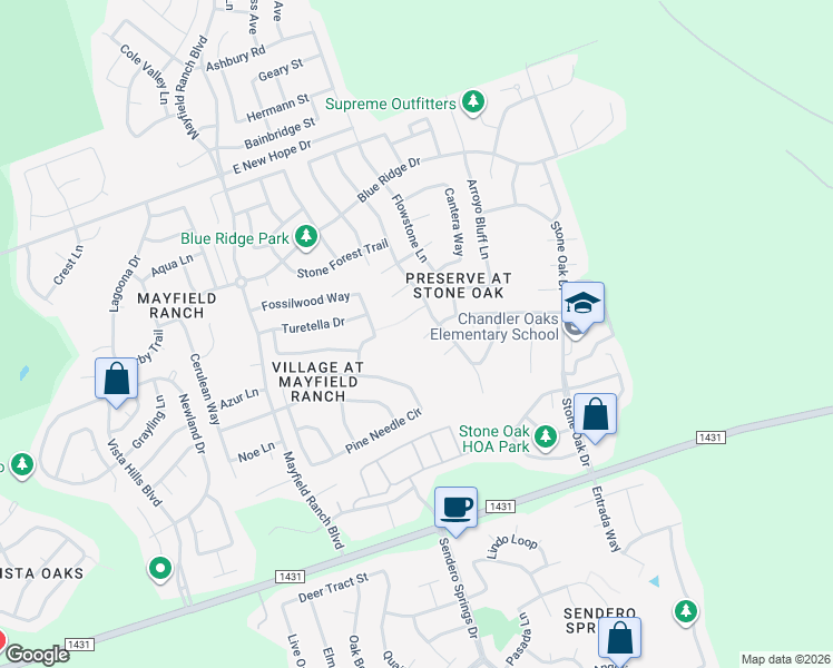 map of restaurants, bars, coffee shops, grocery stores, and more near 3946 Upper Passage Lane in Round Rock