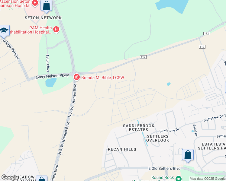 map of restaurants, bars, coffee shops, grocery stores, and more near County Road 112 in Round Rock