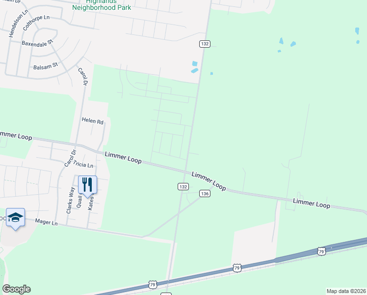 map of restaurants, bars, coffee shops, grocery stores, and more near 2270-2642 Co Road 132 in Hutto