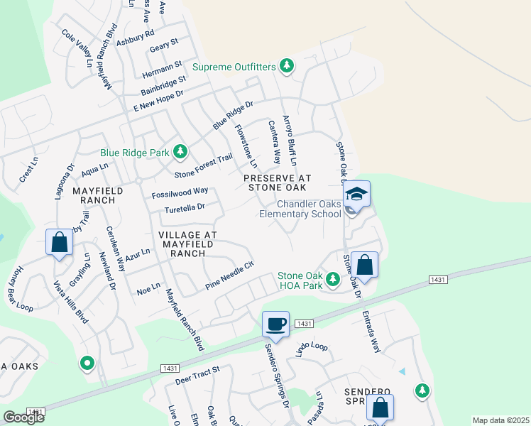map of restaurants, bars, coffee shops, grocery stores, and more near 3939 Upper Passage Lane in Round Rock