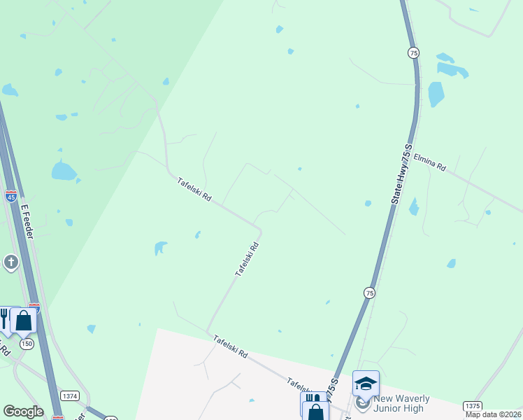 map of restaurants, bars, coffee shops, grocery stores, and more near 880 Tafelski Road in New Waverly