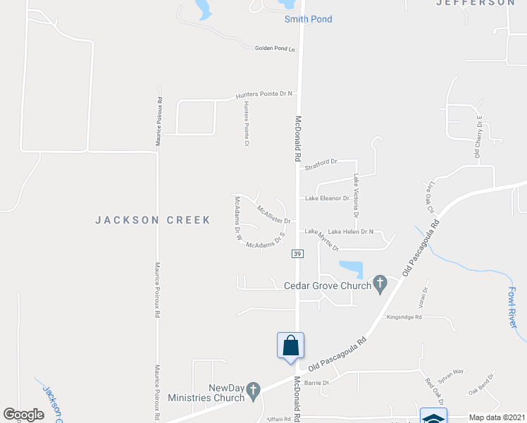 map of restaurants, bars, coffee shops, grocery stores, and more near 8562 McAllister Drive in Theodore