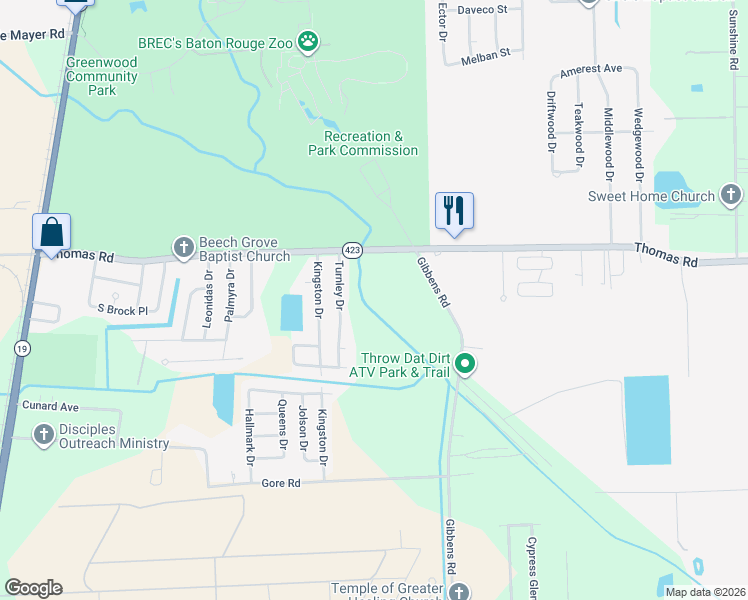 map of restaurants, bars, coffee shops, grocery stores, and more near 12358 Turnley Drive in Baton Rouge