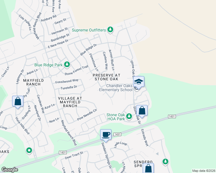 map of restaurants, bars, coffee shops, grocery stores, and more near 3929 Upper Passage Lane in Round Rock