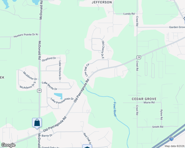 map of restaurants, bars, coffee shops, grocery stores, and more near Old Pascagoula Road in Theodore