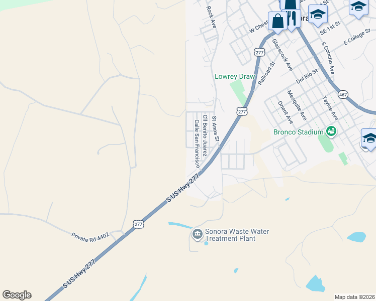 map of restaurants, bars, coffee shops, grocery stores, and more near 309 Calle De Santa Rosa in Sonora