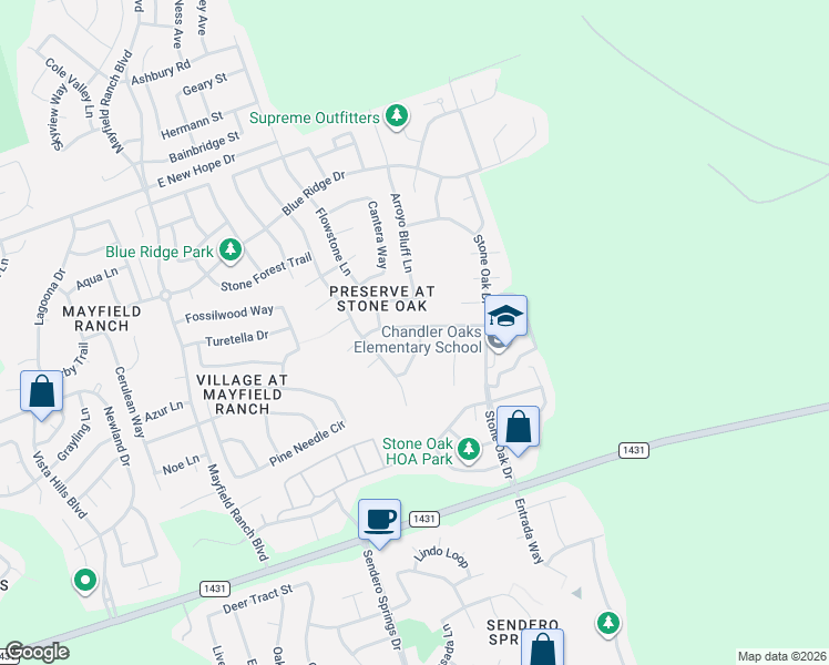 map of restaurants, bars, coffee shops, grocery stores, and more near 3300 Cave Dome Path in Round Rock