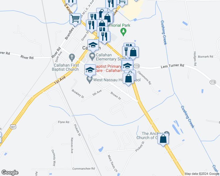 map of restaurants, bars, coffee shops, grocery stores, and more near 45286 5th Avenue in Callahan