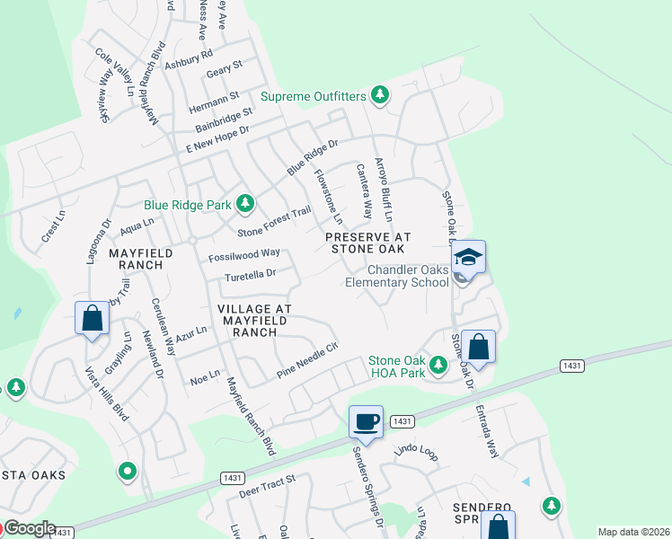 map of restaurants, bars, coffee shops, grocery stores, and more near 3943 Upper Passage Lane in Round Rock