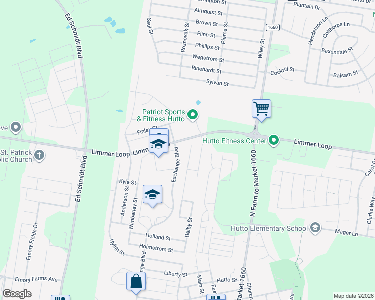 map of restaurants, bars, coffee shops, grocery stores, and more near 307 Lidell Street in Hutto
