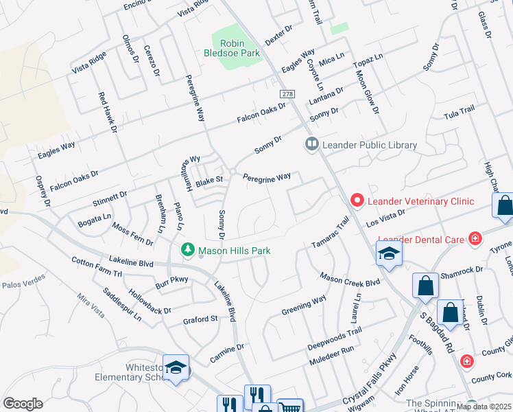 map of restaurants, bars, coffee shops, grocery stores, and more near 1221 Ravenside Cove in Leander
