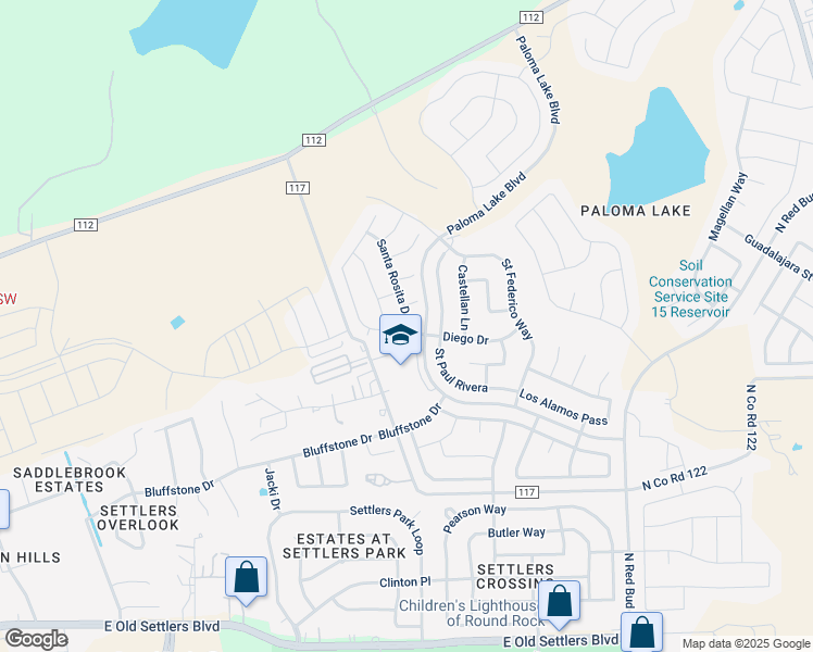 map of restaurants, bars, coffee shops, grocery stores, and more near 2712 Santa Rosita Drive in Round Rock