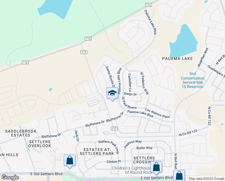 map of restaurants, bars, coffee shops, grocery stores, and more near 2712 Santa Rosita Drive in Round Rock