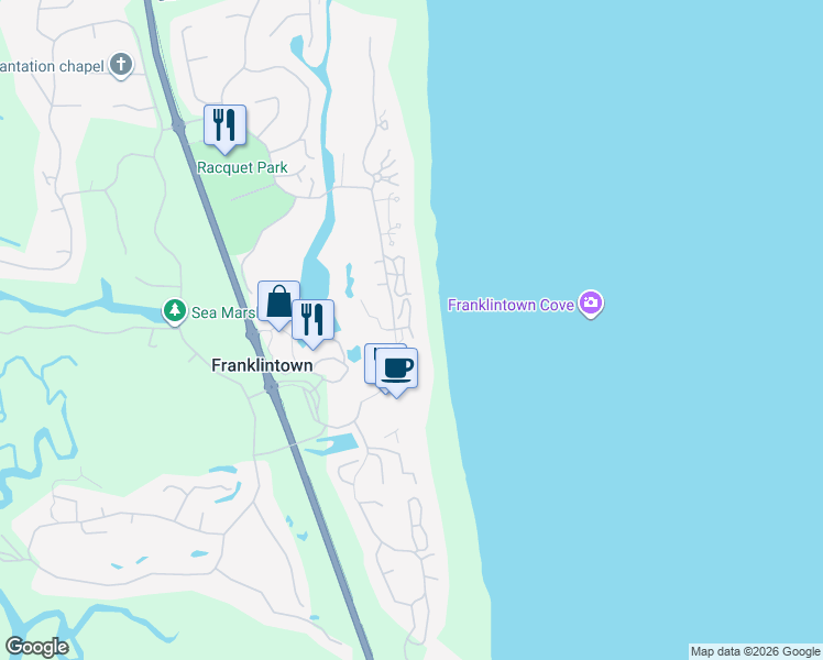 map of restaurants, bars, coffee shops, grocery stores, and more near 313 Sandcastles Court in Fernandina Beach