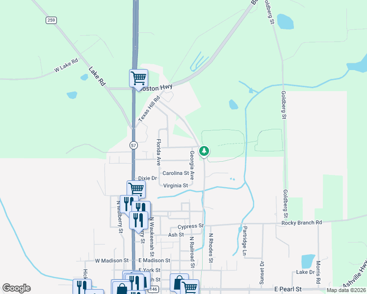 map of restaurants, bars, coffee shops, grocery stores, and more near 1440 Tennessee Avenue in Monticello