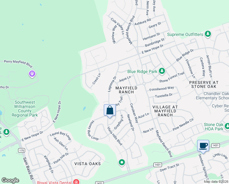 map of restaurants, bars, coffee shops, grocery stores, and more near 3811 Lagoona Drive in Round Rock