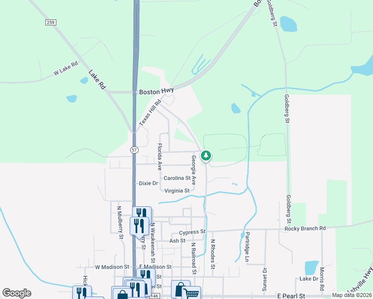 map of restaurants, bars, coffee shops, grocery stores, and more near 1400 Mississippi Street in Monticello