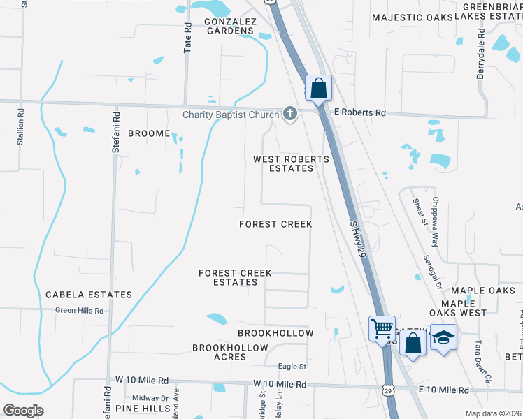 map of restaurants, bars, coffee shops, grocery stores, and more near 2555 Southern Oaks Drive in Cantonment
