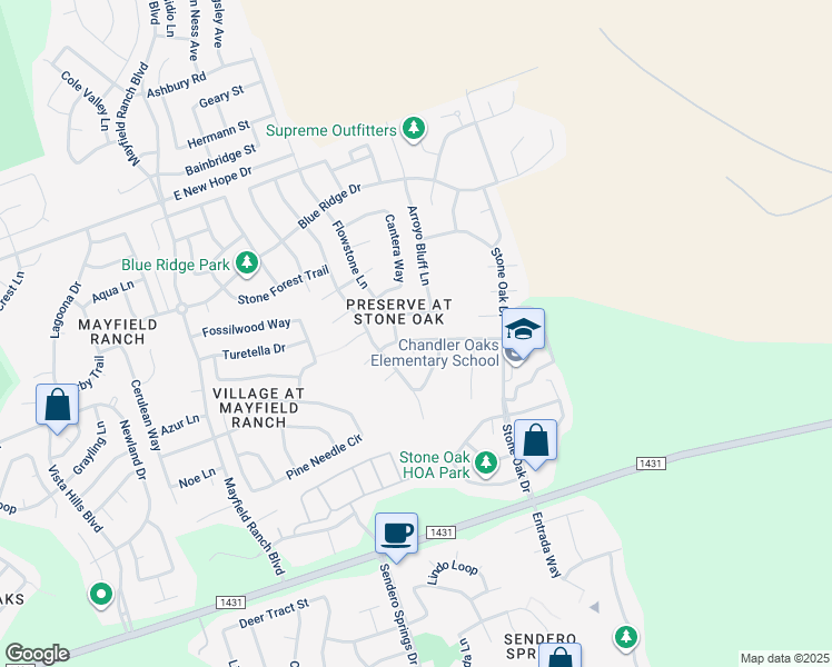 map of restaurants, bars, coffee shops, grocery stores, and more near 3924 Upper Passage Lane in Round Rock