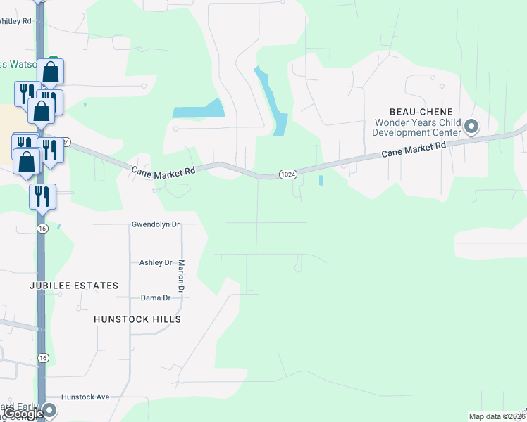 map of restaurants, bars, coffee shops, grocery stores, and more near 33704 Browning Road in Denham Springs