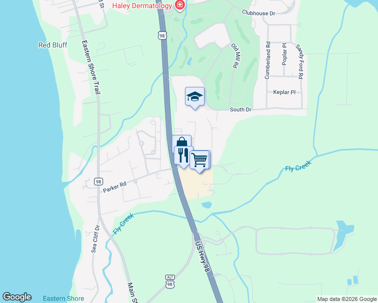 map of restaurants, bars, coffee shops, grocery stores, and more near Revelation Road in Fairhope