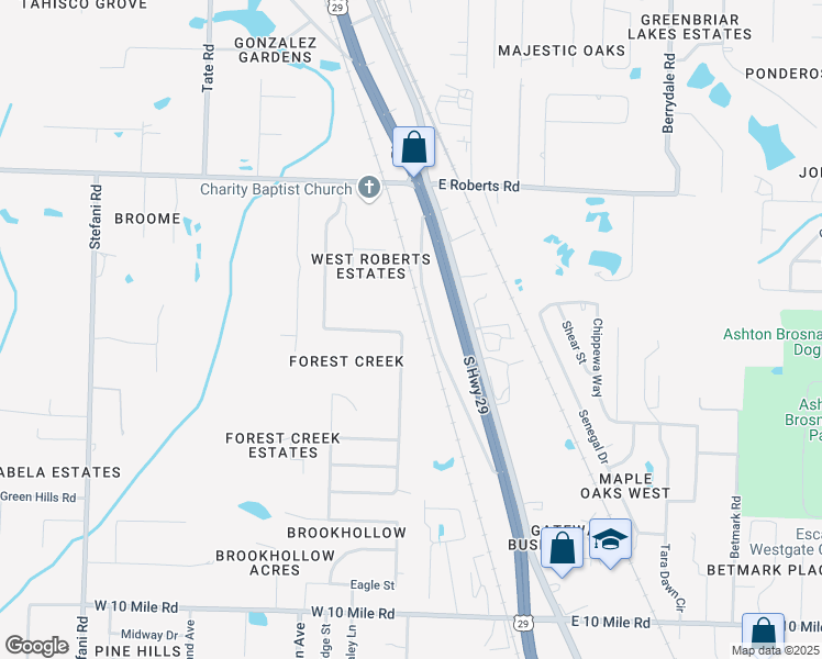 map of restaurants, bars, coffee shops, grocery stores, and more near 2604 Southern Oaks Drive in Gonzalez