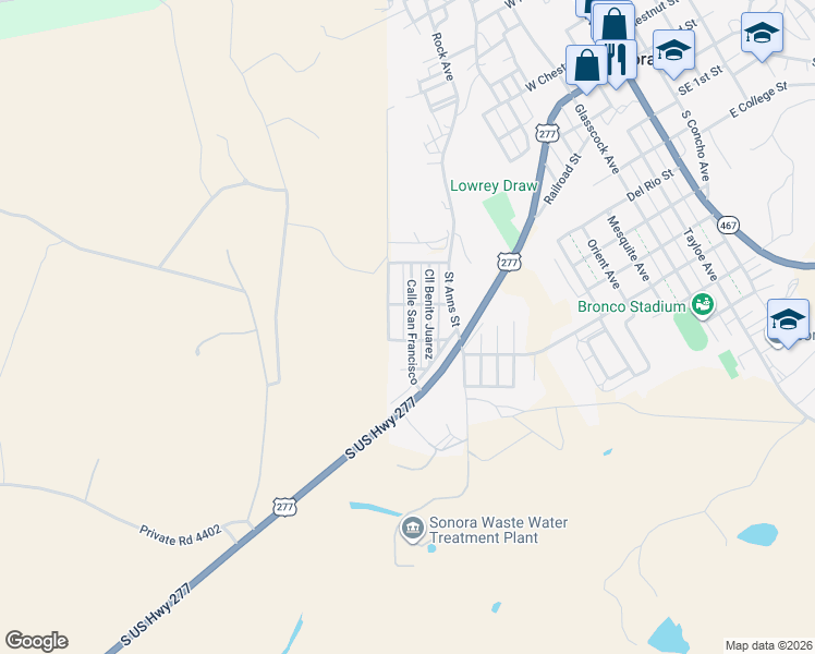 map of restaurants, bars, coffee shops, grocery stores, and more near 310 Calle De Benito Juarez in Sonora