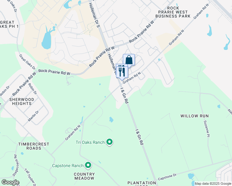 map of restaurants, bars, coffee shops, grocery stores, and more near 3933 Graham Road North in College Station