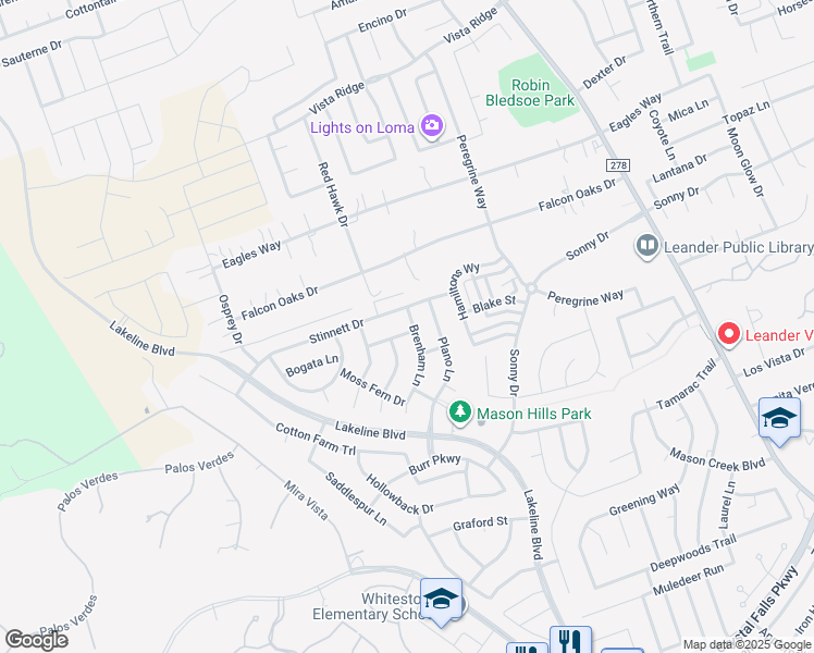 map of restaurants, bars, coffee shops, grocery stores, and more near 1613 Quynn Lane in Leander