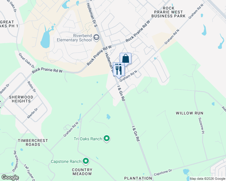 map of restaurants, bars, coffee shops, grocery stores, and more near 3933 Graham Road North in College Station
