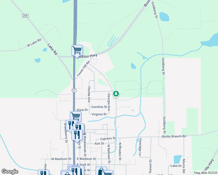 map of restaurants, bars, coffee shops, grocery stores, and more near 1400 Mississippi Street in Monticello