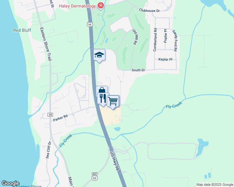 map of restaurants, bars, coffee shops, grocery stores, and more near 22841 High Ridge Road in Fairhope