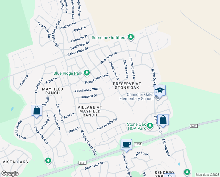 map of restaurants, bars, coffee shops, grocery stores, and more near 904 Mammoth Court in Round Rock