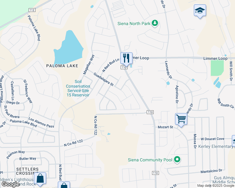 map of restaurants, bars, coffee shops, grocery stores, and more near 3528 Penelope Way in Round Rock