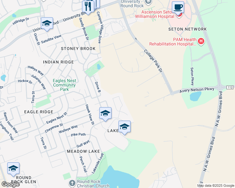 map of restaurants, bars, coffee shops, grocery stores, and more near 3633 Texana Loop in Round Rock
