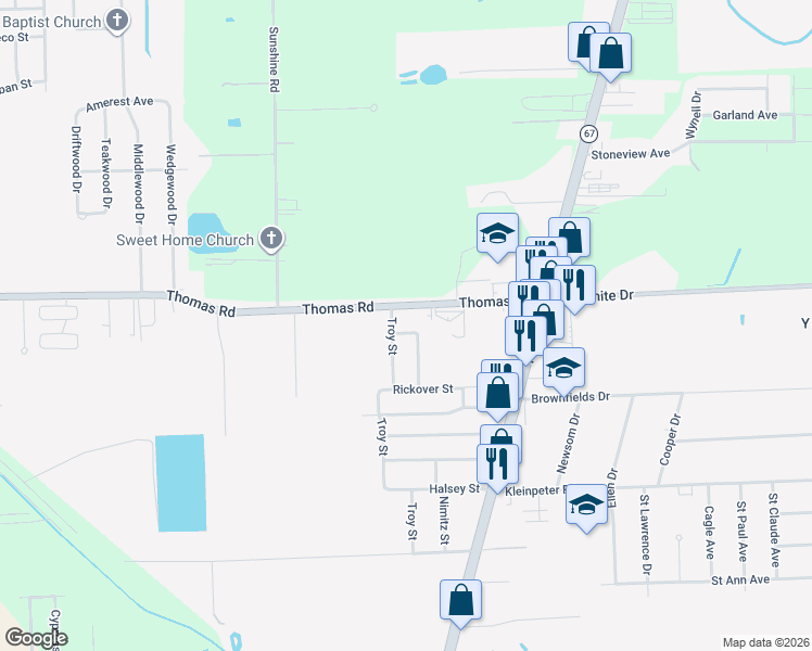 map of restaurants, bars, coffee shops, grocery stores, and more near 5353 Elder Street in Brownfields