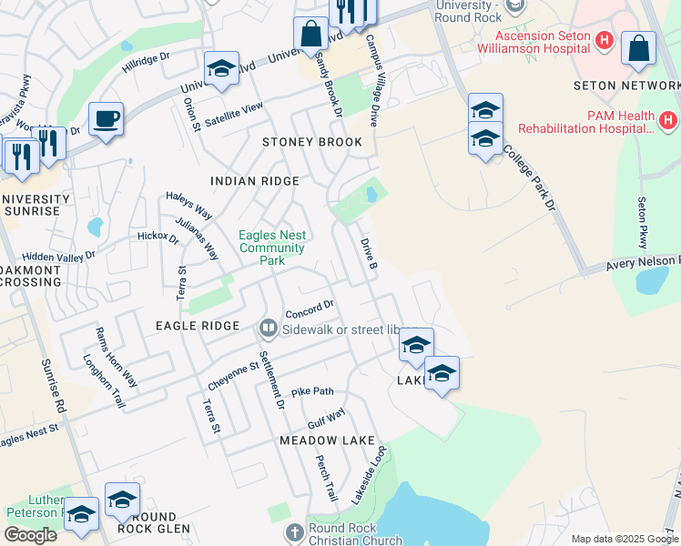map of restaurants, bars, coffee shops, grocery stores, and more near 1528 Haynie Bend in Round Rock