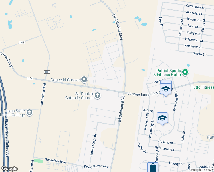 map of restaurants, bars, coffee shops, grocery stores, and more near 2501 Limmer Loop in Hutto