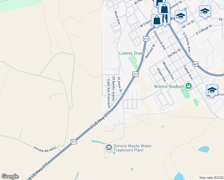 map of restaurants, bars, coffee shops, grocery stores, and more near 310 Calle De Benito Juarez in Sonora