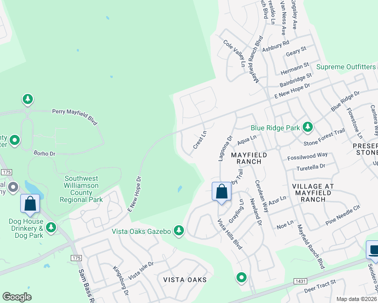 map of restaurants, bars, coffee shops, grocery stores, and more near 4103 Massey Way in Round Rock