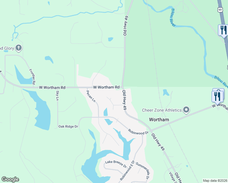 map of restaurants, bars, coffee shops, grocery stores, and more near 18597 West Wortham Road in Saucier