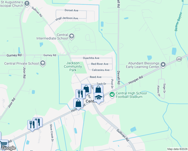 map of restaurants, bars, coffee shops, grocery stores, and more near 13665 Reed Avenue in Baton Rouge