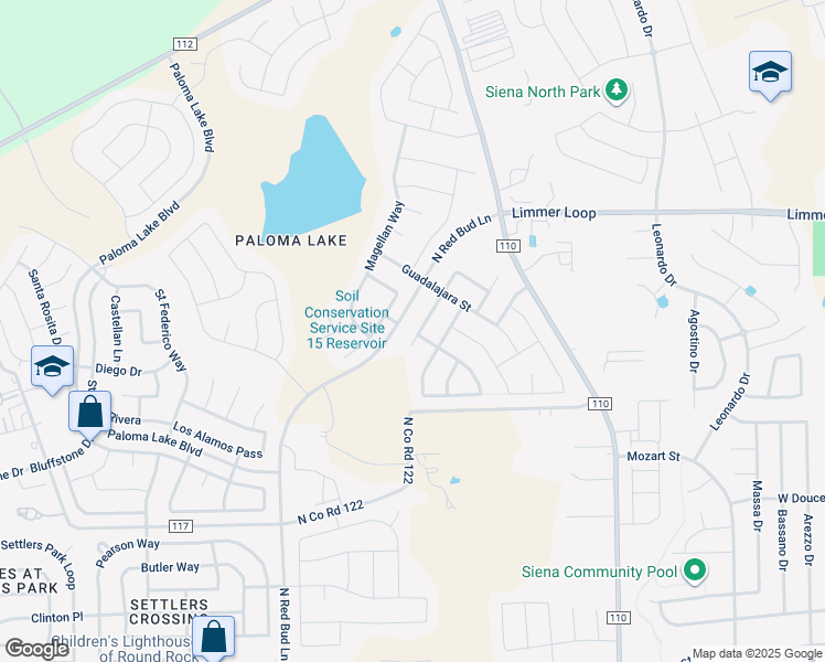 map of restaurants, bars, coffee shops, grocery stores, and more near 2820 Angelina Drive in Round Rock