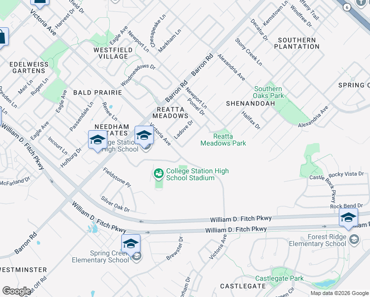 map of restaurants, bars, coffee shops, grocery stores, and more near 902 Barchetta Drive in College Station