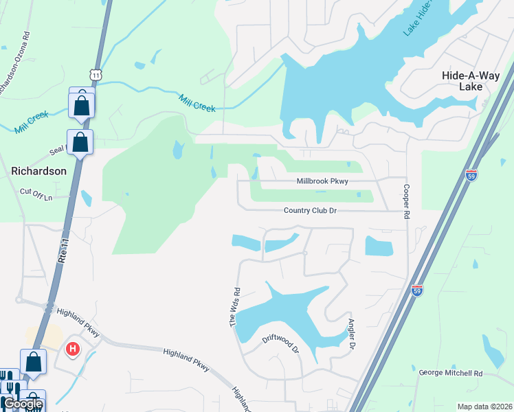 map of restaurants, bars, coffee shops, grocery stores, and more near 524 Country Club Drive in Picayune