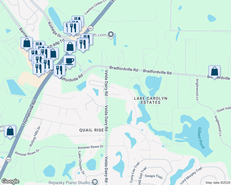 map of restaurants, bars, coffee shops, grocery stores, and more near 4524 Cavendish Court in Tallahassee