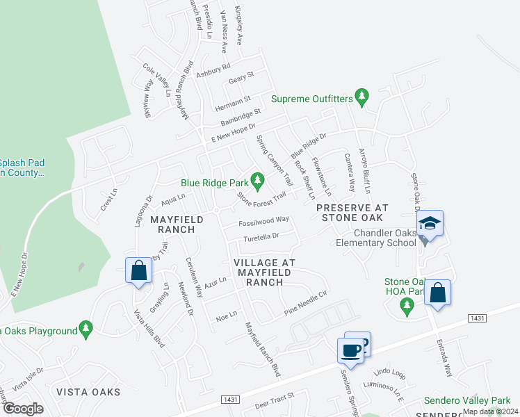 map of restaurants, bars, coffee shops, grocery stores, and more near 1145 Stone Forest Trail in Round Rock