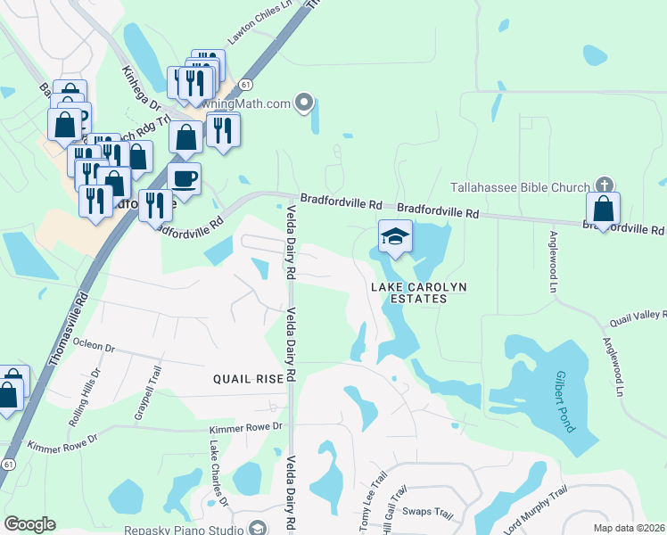 map of restaurants, bars, coffee shops, grocery stores, and more near 4520 Cavendish Court in Tallahassee