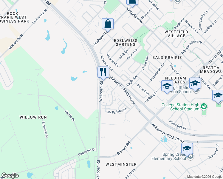map of restaurants, bars, coffee shops, grocery stores, and more near 4008 Southern Trace Court in College Station